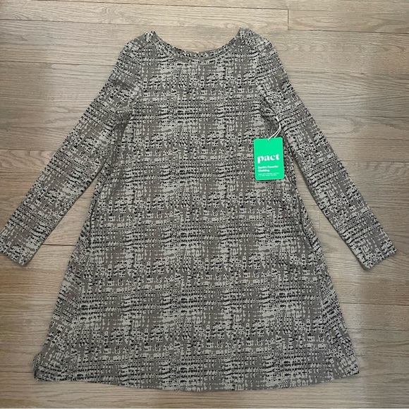 NWT Pact Revive Swing Dress Green Pattern Long Sleeve Dress Size Small - Picture 2 of 8